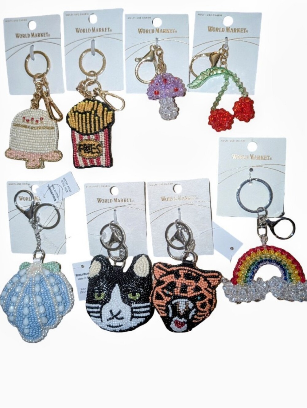 Hand Beaded Bag Charm Lot; 8pcs From World Market